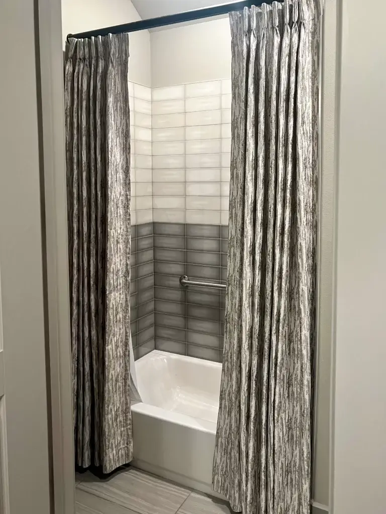 custom shower curtains, bathroom design, haus of blaylock